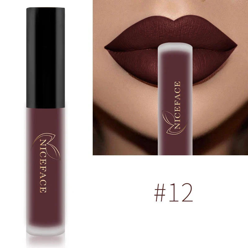 NICEFACE Matte Liquid Lipstick Waterproof Long Lasting Lip Gloss Tint Sexy Red Nude Purple Metallic Lipsticks Makeup Cosmetics