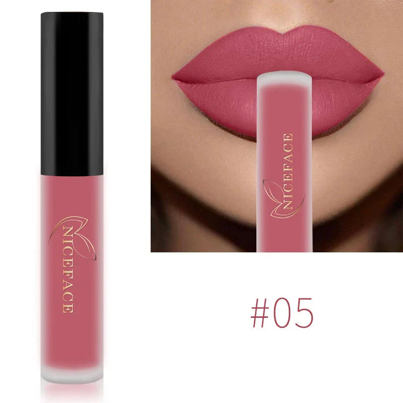 NICEFACE Matte Liquid Lipstick Waterproof Long Lasting Lip Gloss Tint Sexy Red Nude Purple Metallic Lipsticks Makeup Cosmetics