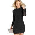 Glitter Form Fitting Tee Dress Black Women Dress Long Sleeve Sexy Bodycon Dress Autumn Elegant T-shirt Dress