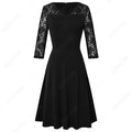 Women Sexy Chic Lace Patchwork Elegant Dress Casual Swing Party Retro Dress